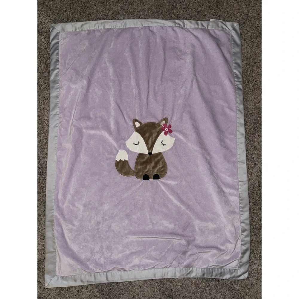 Lambs &‎ Ivy Fox Purple Appliqué Baby Soft Plush Blanket With Satin Trim